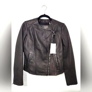 COLE HAAN collarless leather wing Jacket 100% Lamb Skin